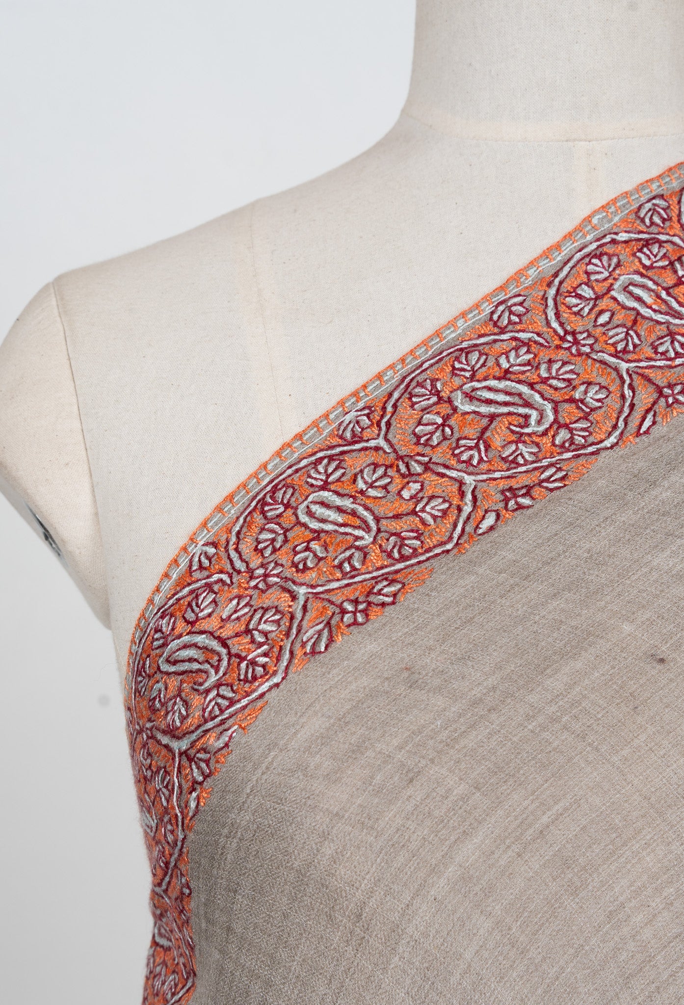Ash Clay Heritage 2.5 Yards Sozni Hand Embroidered Shawl