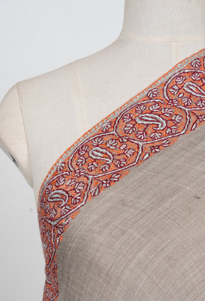 Ash Clay Heritage 2.5 Yards Sozni Hand Embroidered Shawl