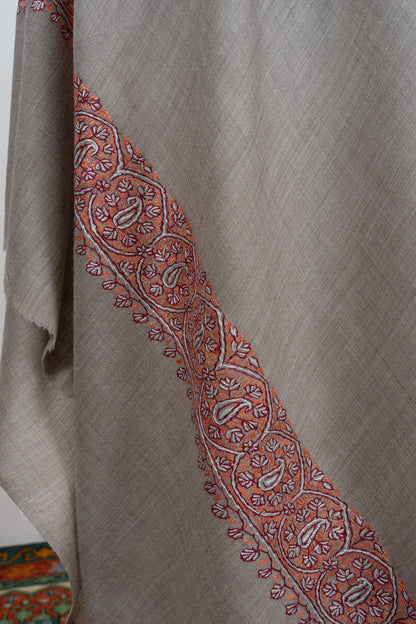 Ash Clay Heritage 2.5 Yards Sozni Hand Embroidered Shawl