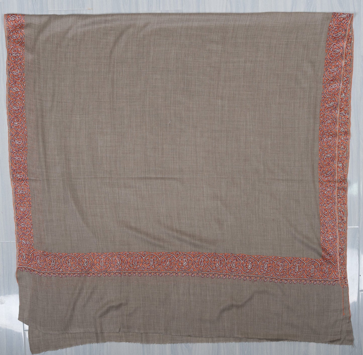 Ash Clay Heritage 2.5 Yards Sozni Hand Embroidered Shawl
