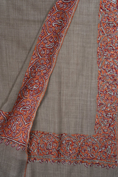 Ash Clay Heritage 2.5 Yards Sozni Hand Embroidered Shawl