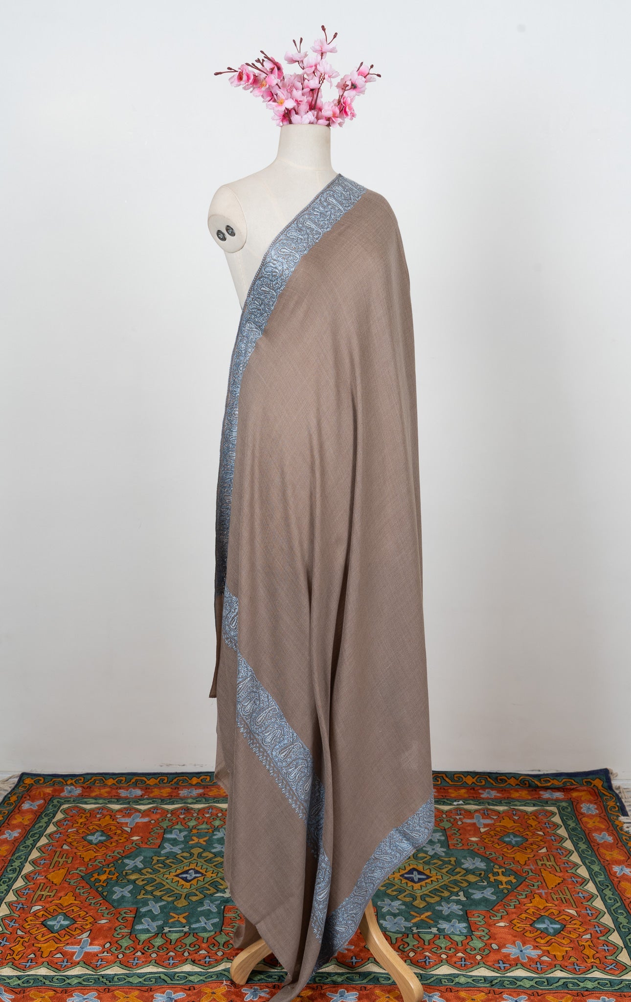 Mink Blue Whisper 2.5 Yards Sozni Hand Embroidered Shawl