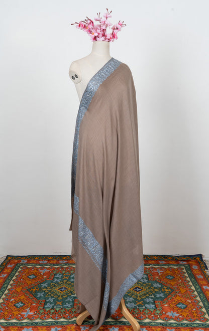Mink Blue Whisper 2.5 Yards Sozni Hand Embroidered Shawl