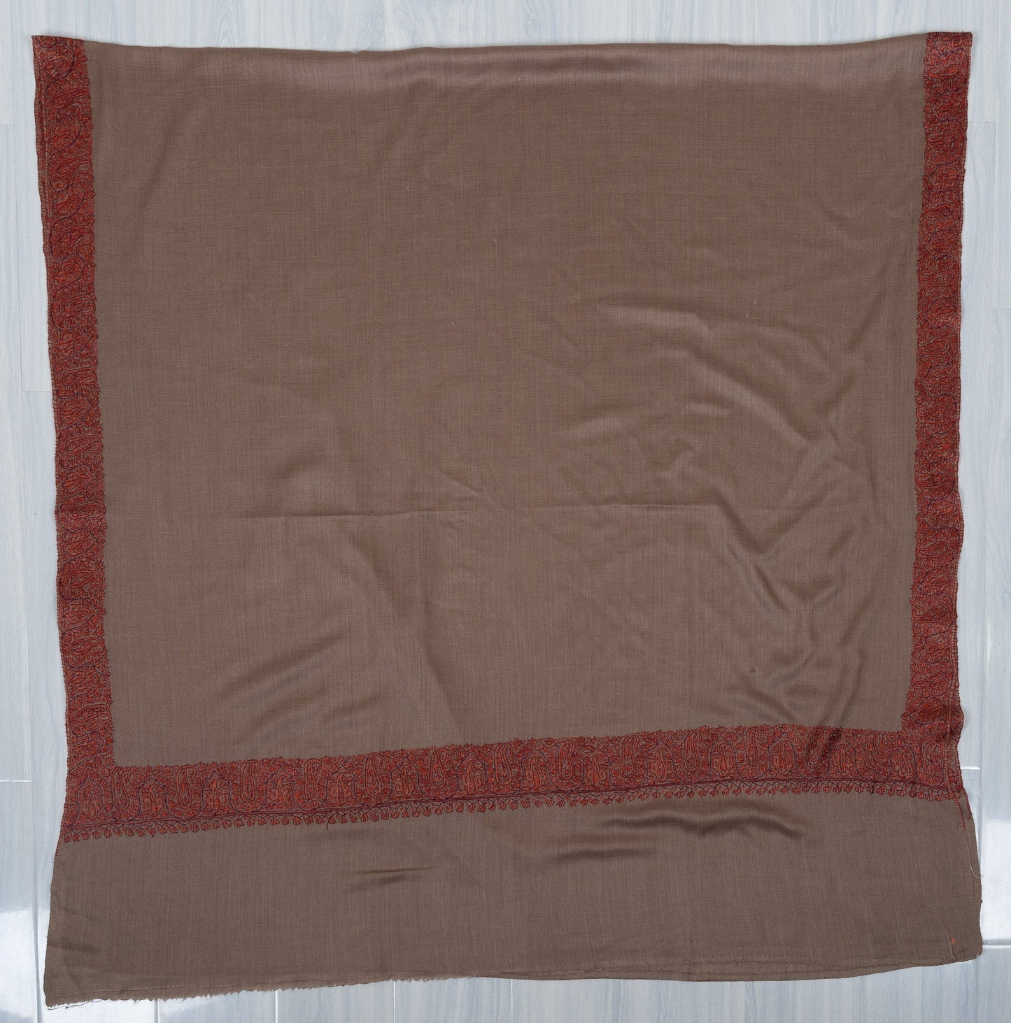 Cedar Mocha Border 2.5 Yards Sozni Hand Embroidered Shawl