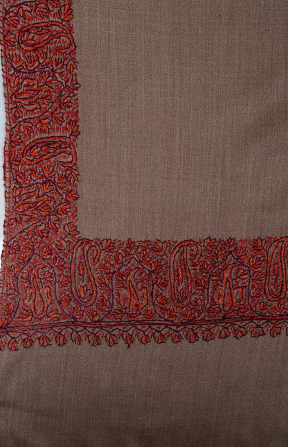 Cedar Mocha Border 2.5 Yards Sozni Hand Embroidered Shawl