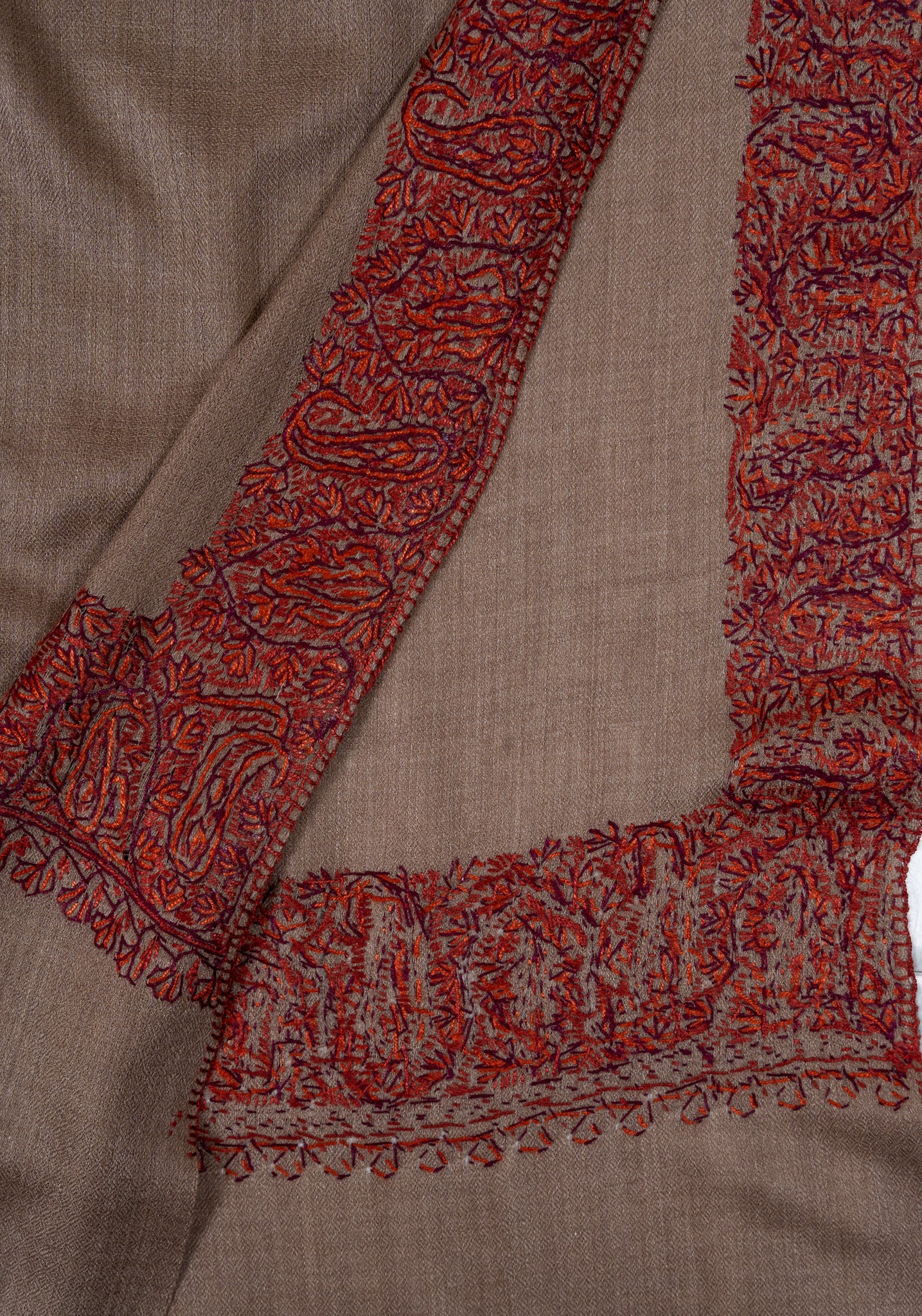 Cedar Mocha Border 2.5 Yards Sozni Hand Embroidered Shawl