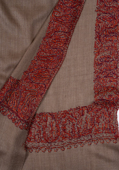Cedar Mocha Border 2.5 Yards Sozni Hand Embroidered Shawl