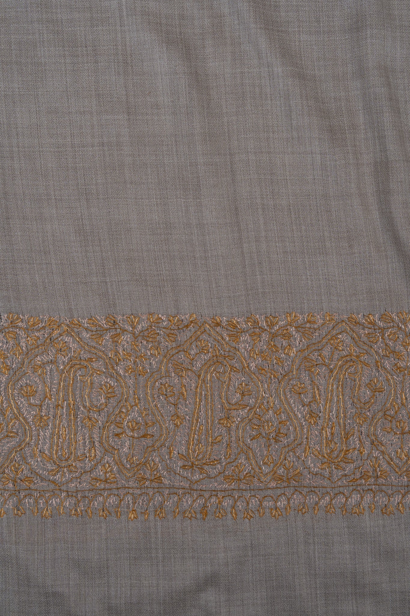 Ivory Sand Heirloom 2.5 Yards Sozni Hand Embroidered Shawl