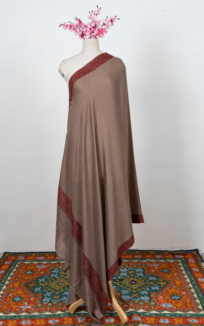 Cedar Mocha Border 2.5 Yards Sozni Hand Embroidered Shawl