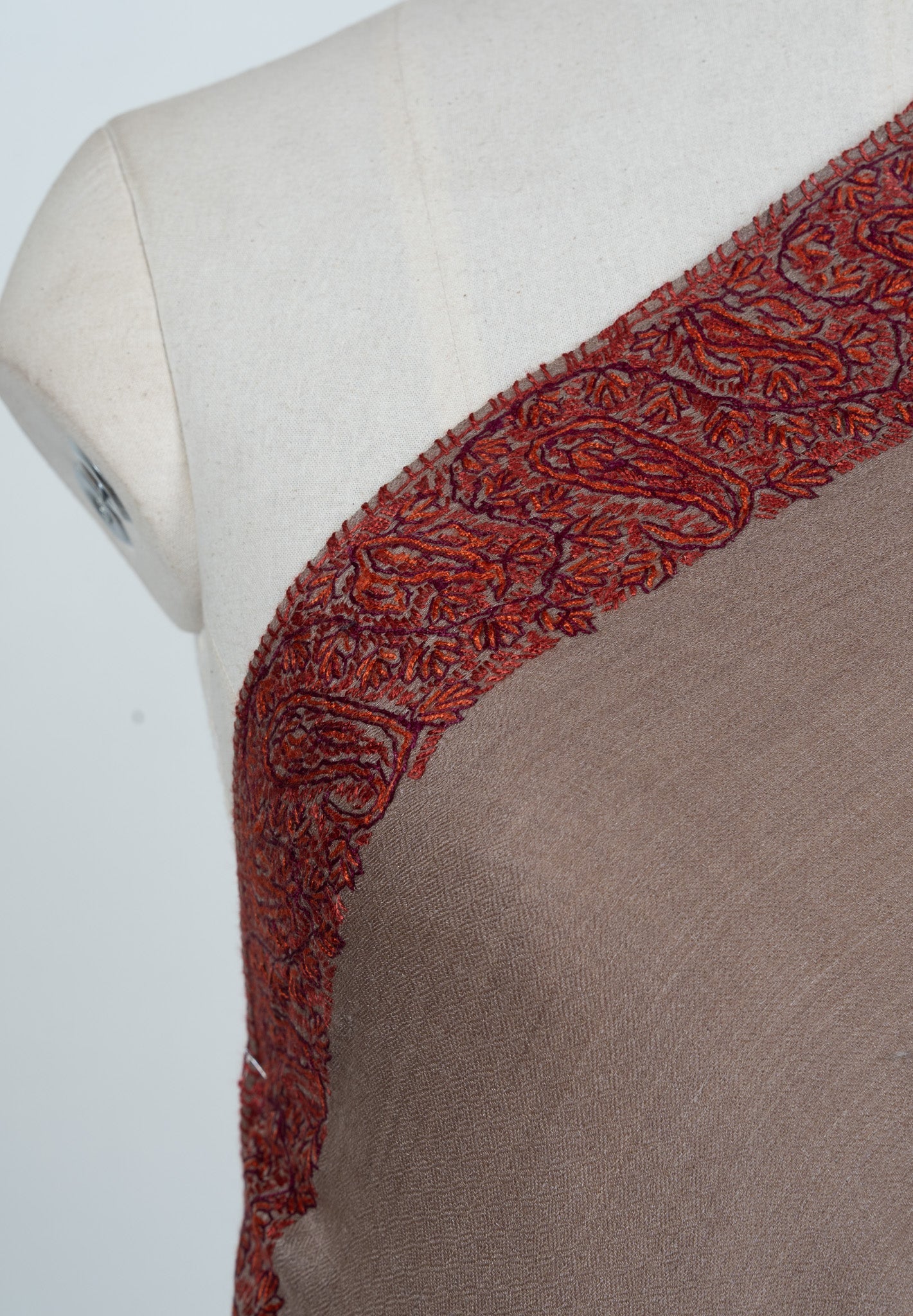 Cedar Mocha Border 2.5 Yards Sozni Hand Embroidered Shawl
