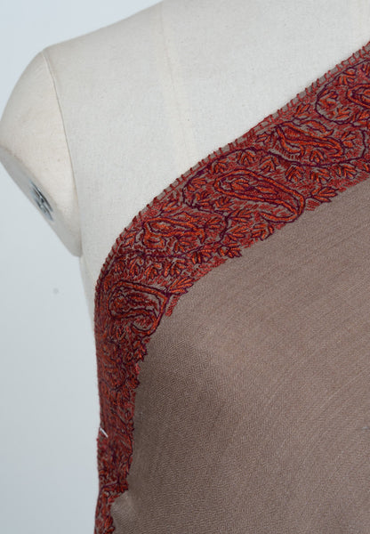Cedar Mocha Border 2.5 Yards Sozni Hand Embroidered Shawl