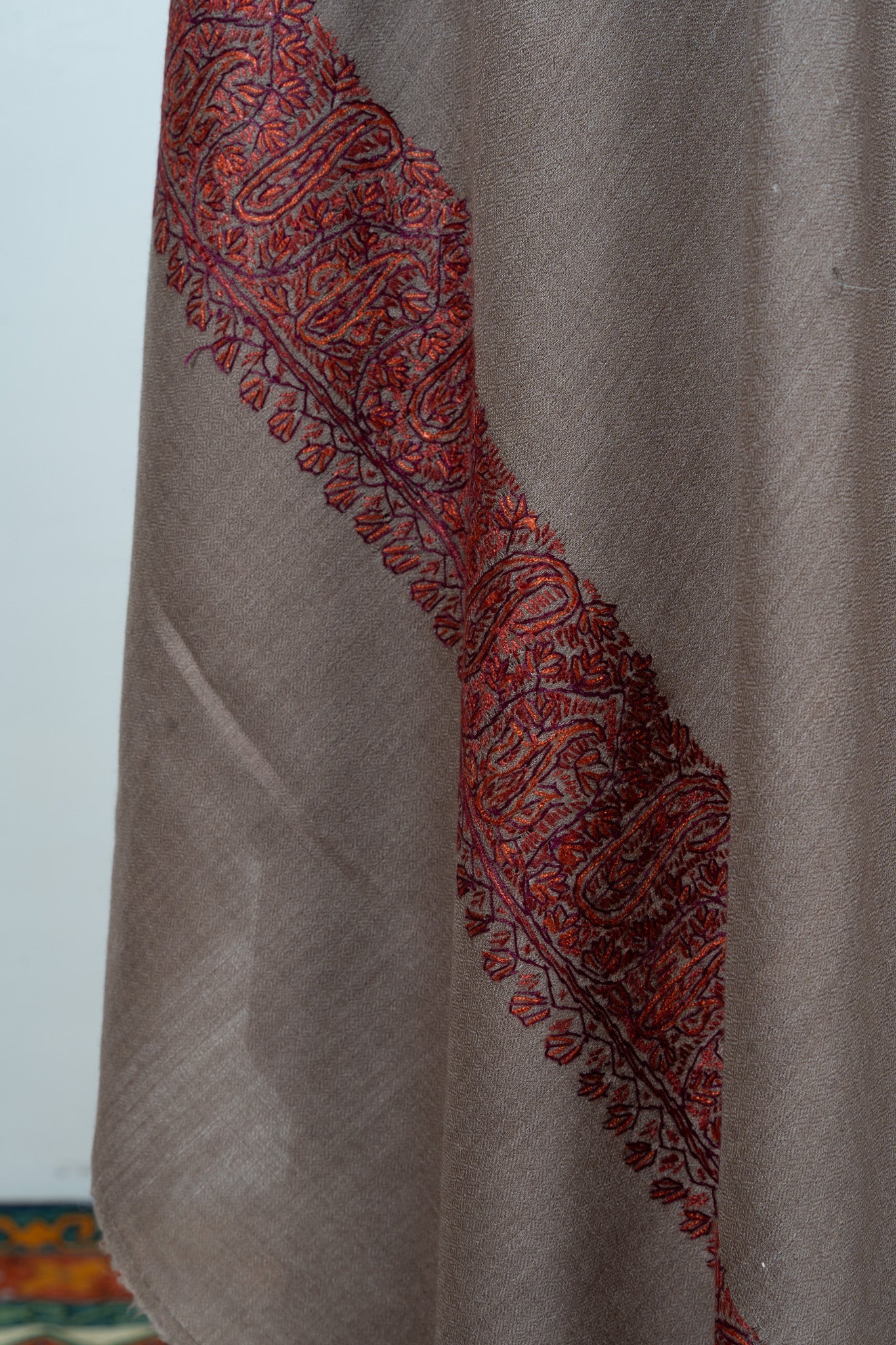 Cedar Mocha Border 2.5 Yards Sozni Hand Embroidered Shawl