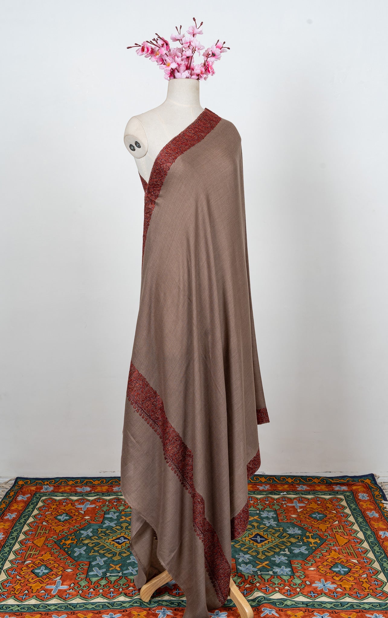 Cedar Mocha Border 2.5 Yards Sozni Hand Embroidered Shawl