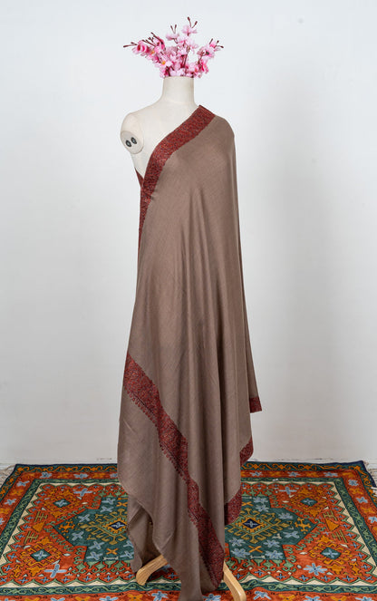 Cedar Mocha Border 2.5 Yards Sozni Hand Embroidered Shawl