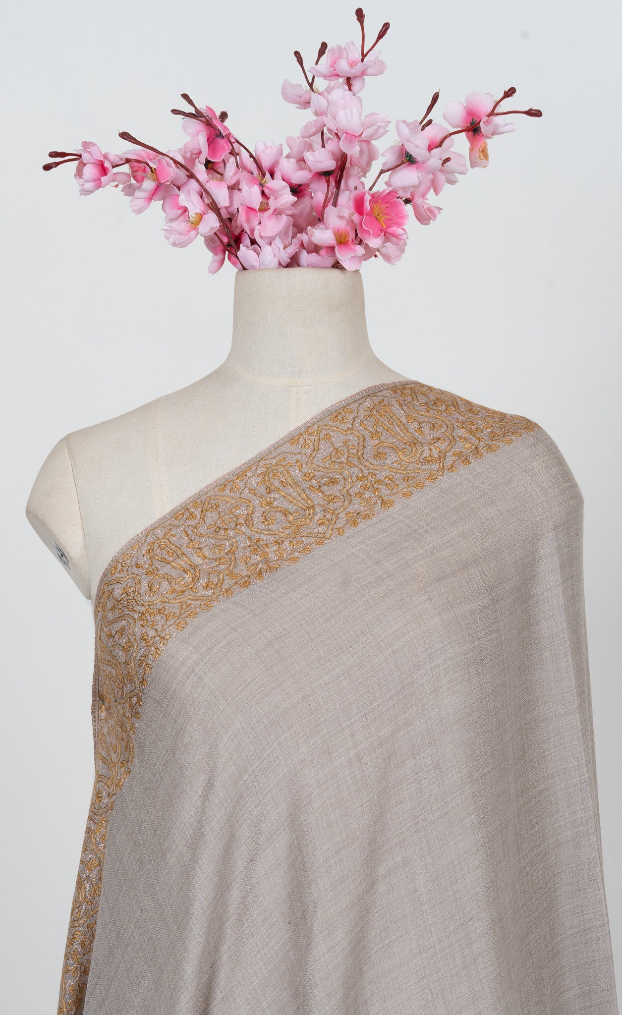 Ivory Sand Heirloom 2.5 Yards Sozni Hand Embroidered Shawl