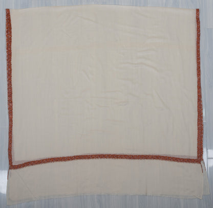 Soft Pearl Rust Edge 2.5 Yards Sozni Hand Embroidered Shawl