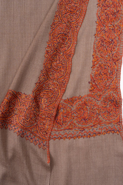 Cocoa Dusk 2.5 Yards Sozni Hand Embroidered Shawl