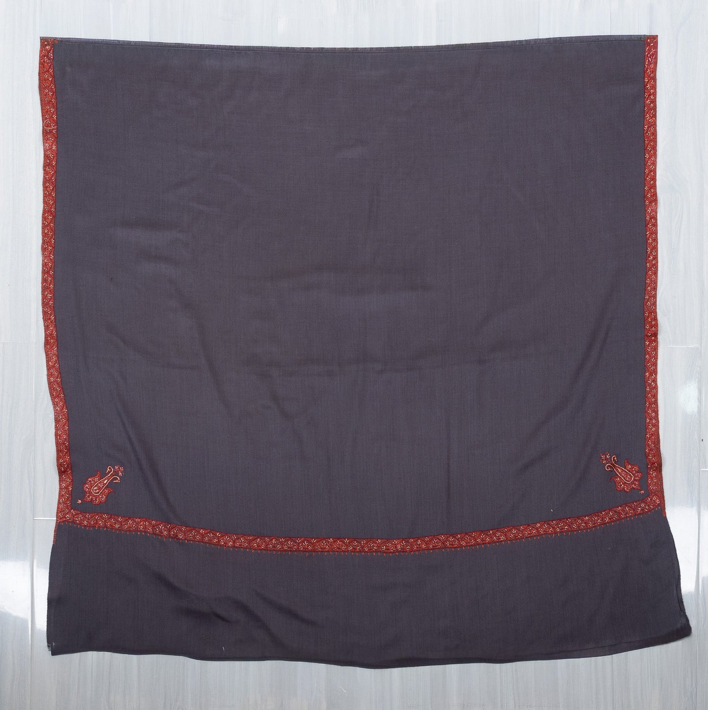 Smoky Plum 2.5 Yards Sozni Hand Embroidered Shawl