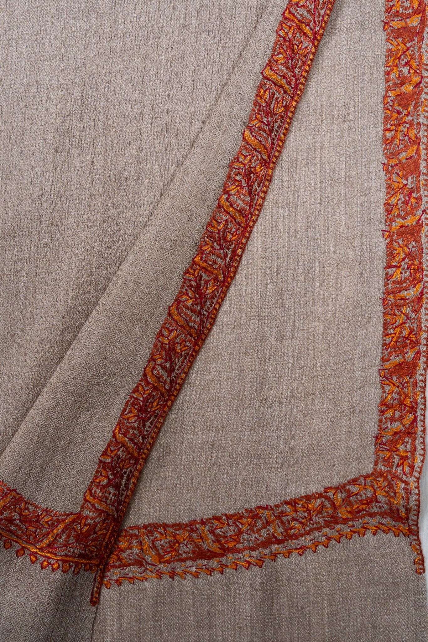 Desert Sand 2.5 Yards Sozni Hand Embroidered Shawl