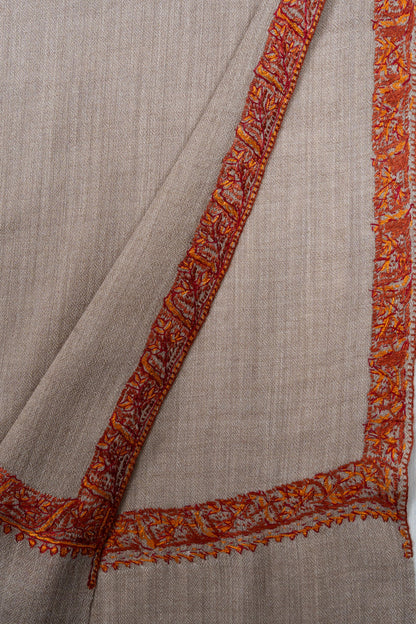 Desert Sand 2.5 Yards Sozni Hand Embroidered Shawl