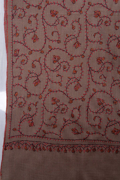 Antique Taupe 2.5 Yards Sozni Hand Embroidered Shawl