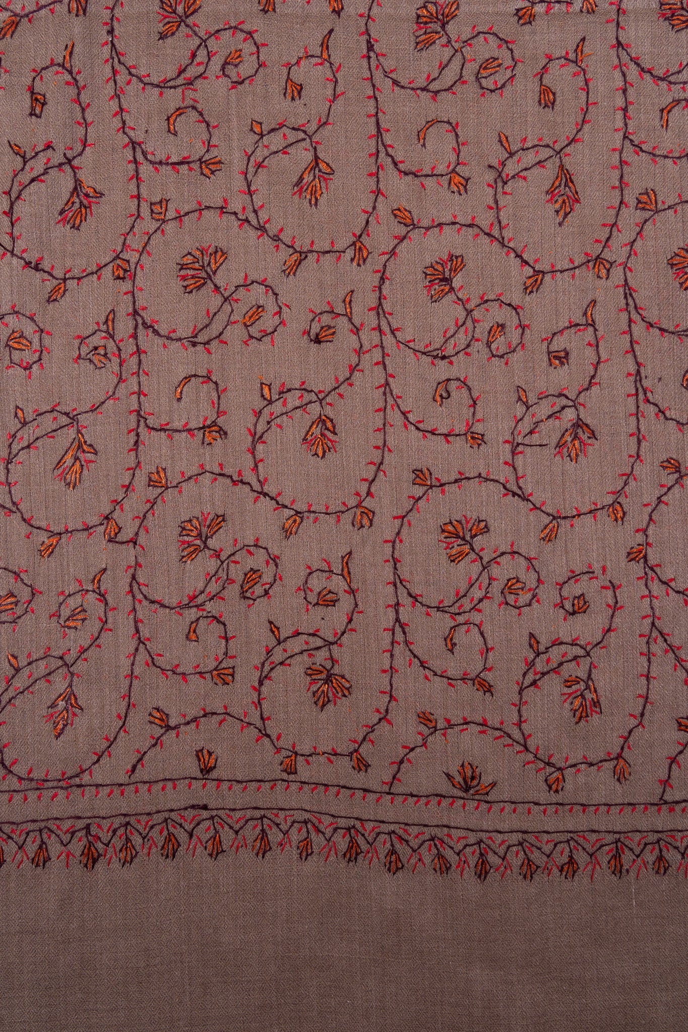 Antique Taupe 2.5 Yards Sozni Hand Embroidered Shawl