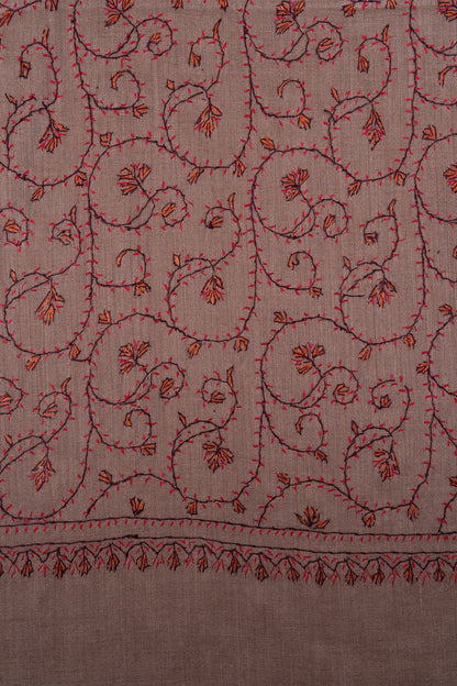 Antique Taupe 2.5 Yards Sozni Hand Embroidered Shawl
