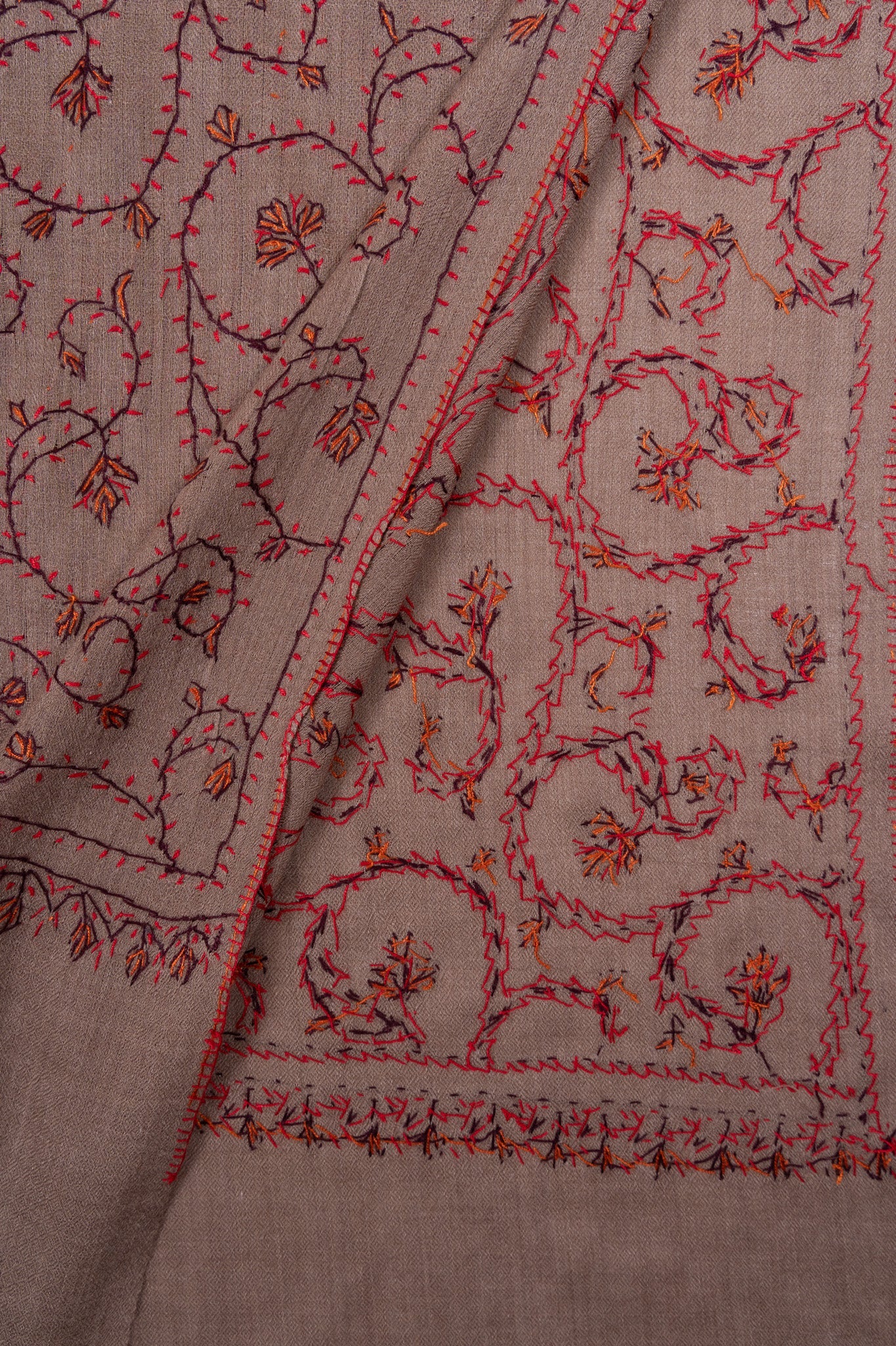 Antique Taupe 2.5 Yards Sozni Hand Embroidered Shawl