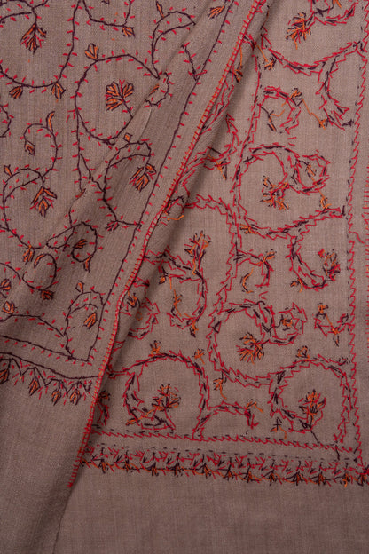Antique Taupe 2.5 Yards Sozni Hand Embroidered Shawl