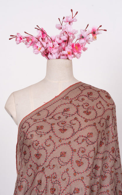 Antique Taupe 2.5 Yards Sozni Hand Embroidered Shawl
