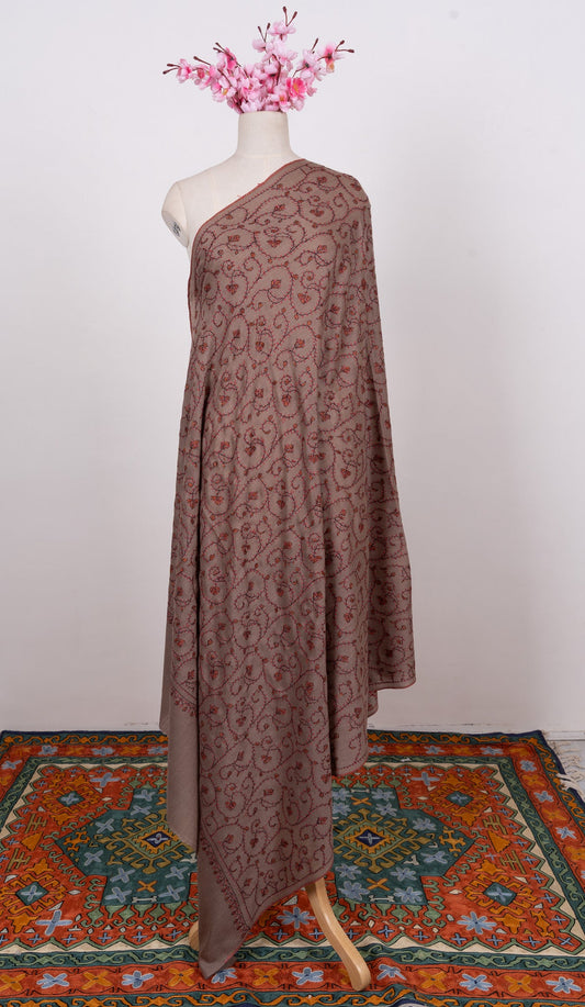 Antique Taupe 2.5 Yards Sozni Hand Embroidered Shawl