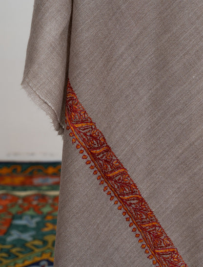 Desert Sand 2.5 Yards Sozni Hand Embroidered Shawl
