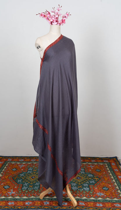 Smoky Plum 2.5 Yards Sozni Hand Embroidered Shawl