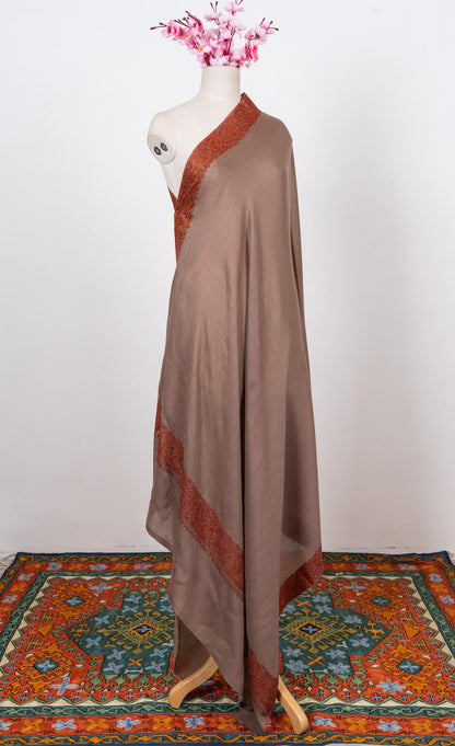 Cocoa Dusk 2.5 Yards Sozni Hand Embroidered Shawl