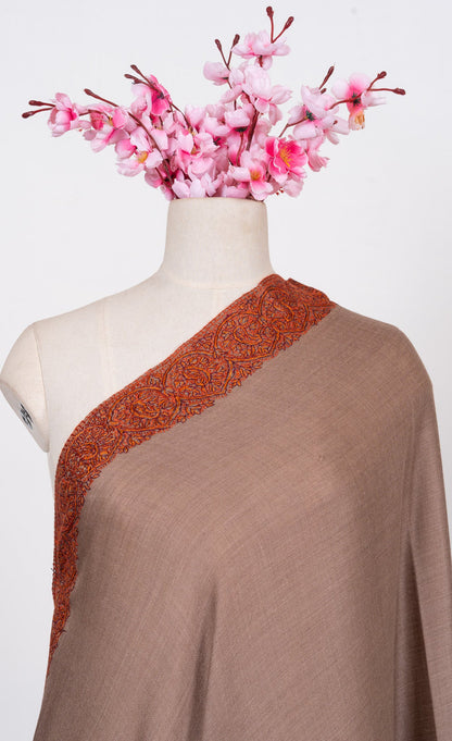Cocoa Dusk 2.5 Yards Sozni Hand Embroidered Shawl
