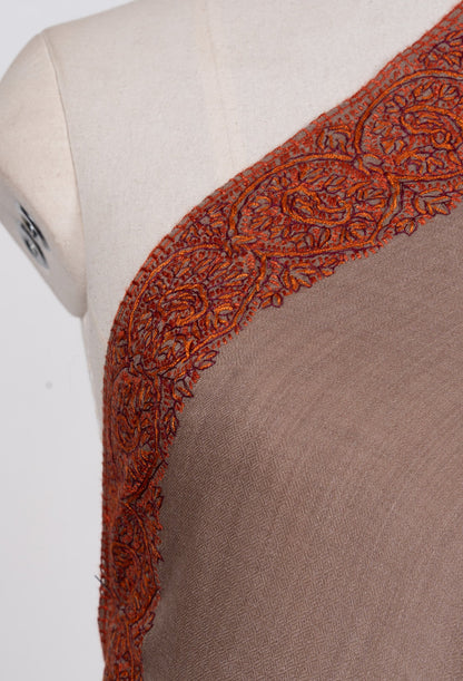 Cocoa Dusk 2.5 Yards Sozni Hand Embroidered Shawl