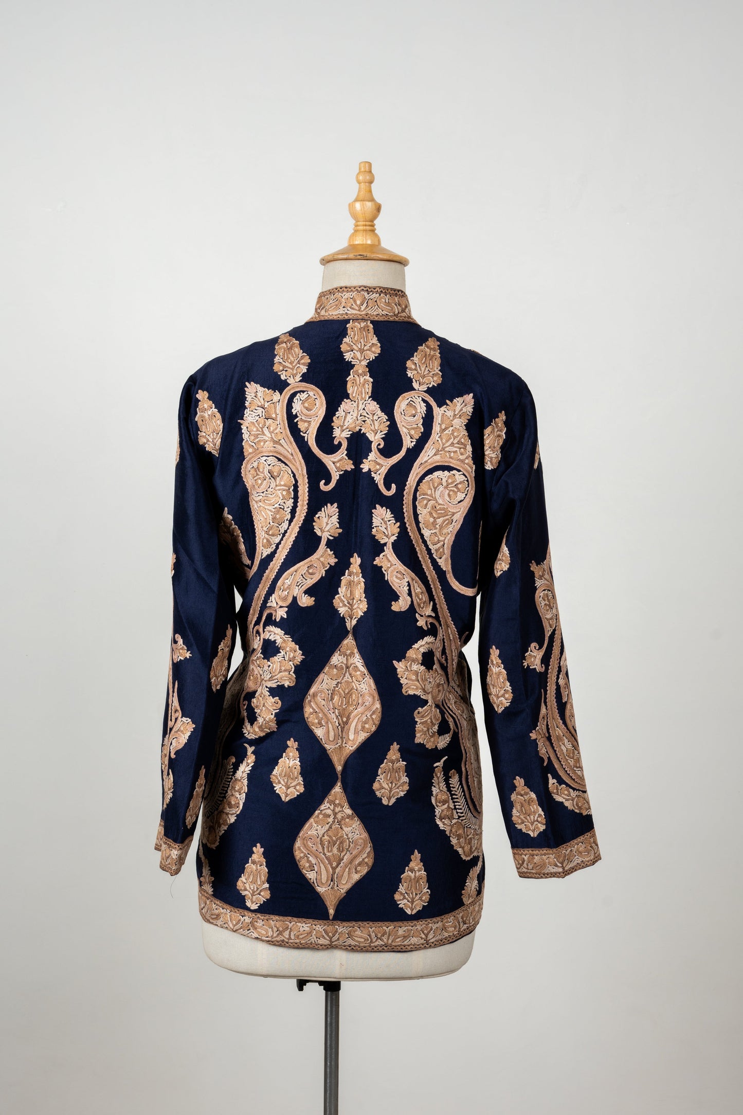 Shehenshah Navy Short Jacket – Pure Raw Silk with Hand Embroidered Paisleys