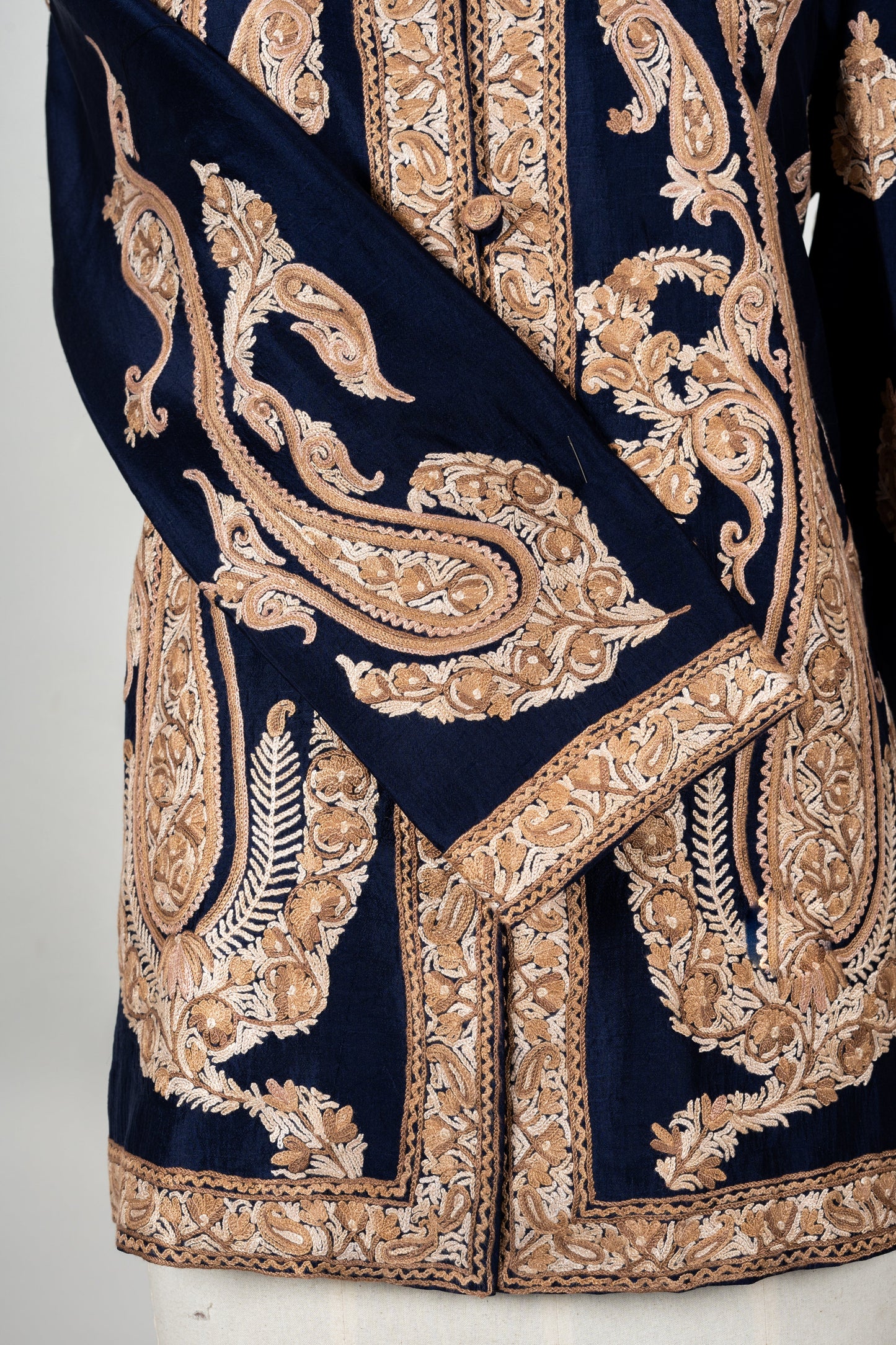 Shehenshah Navy Short Jacket – Pure Raw Silk with Hand Embroidered Paisleys