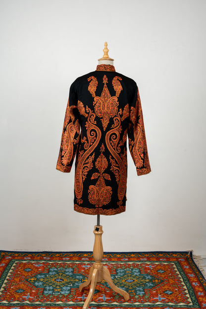 Mehfil-e-Soz Long Jacket – Pure Wool Hand Embroidered Splendor