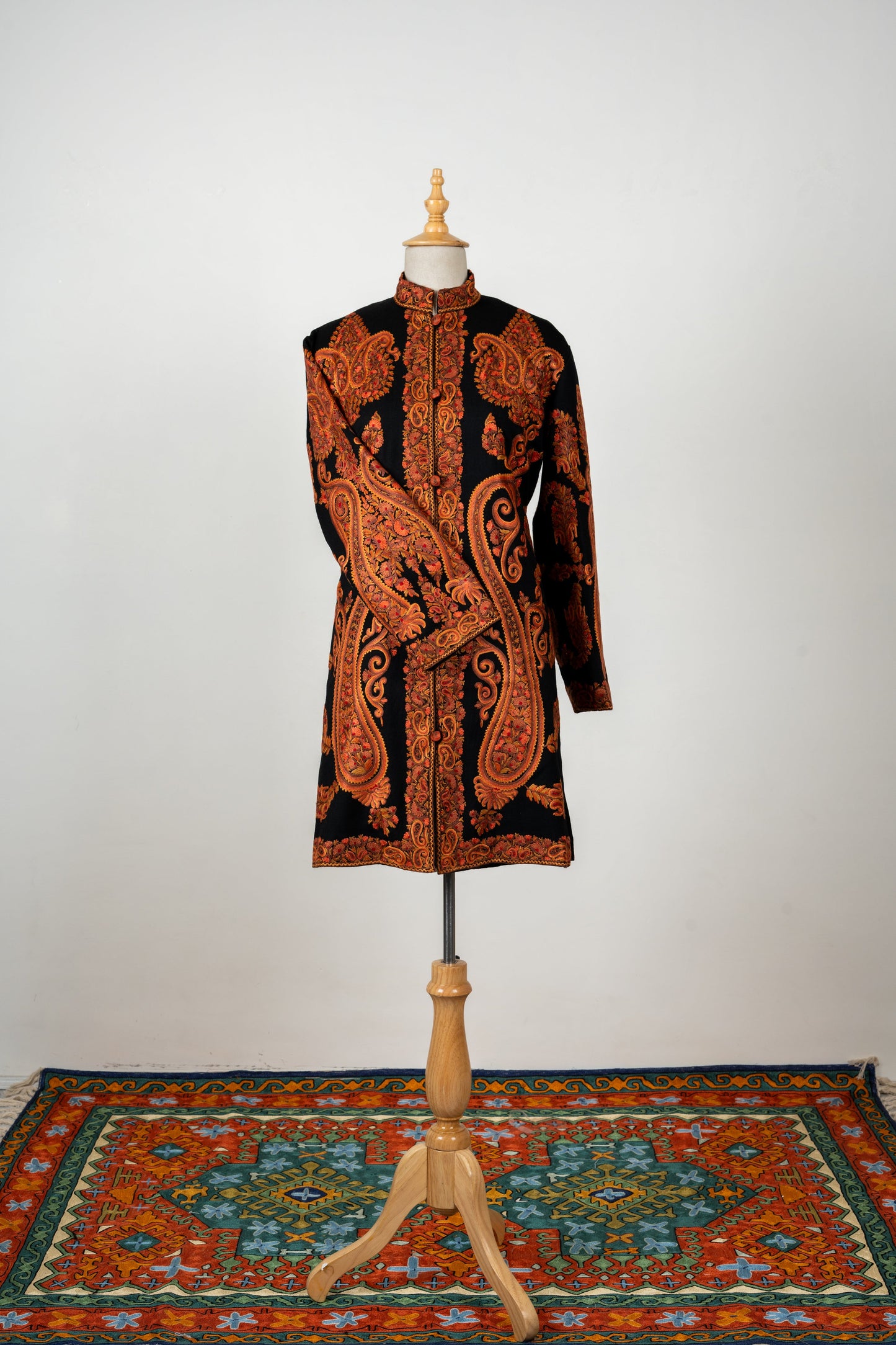 Mehfil-e-Soz Long Jacket – Pure Wool Hand Embroidered Splendor