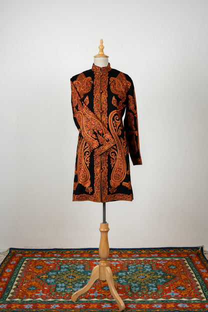 Mehfil-e-Soz Long Jacket – Pure Wool Hand Embroidered Splendor