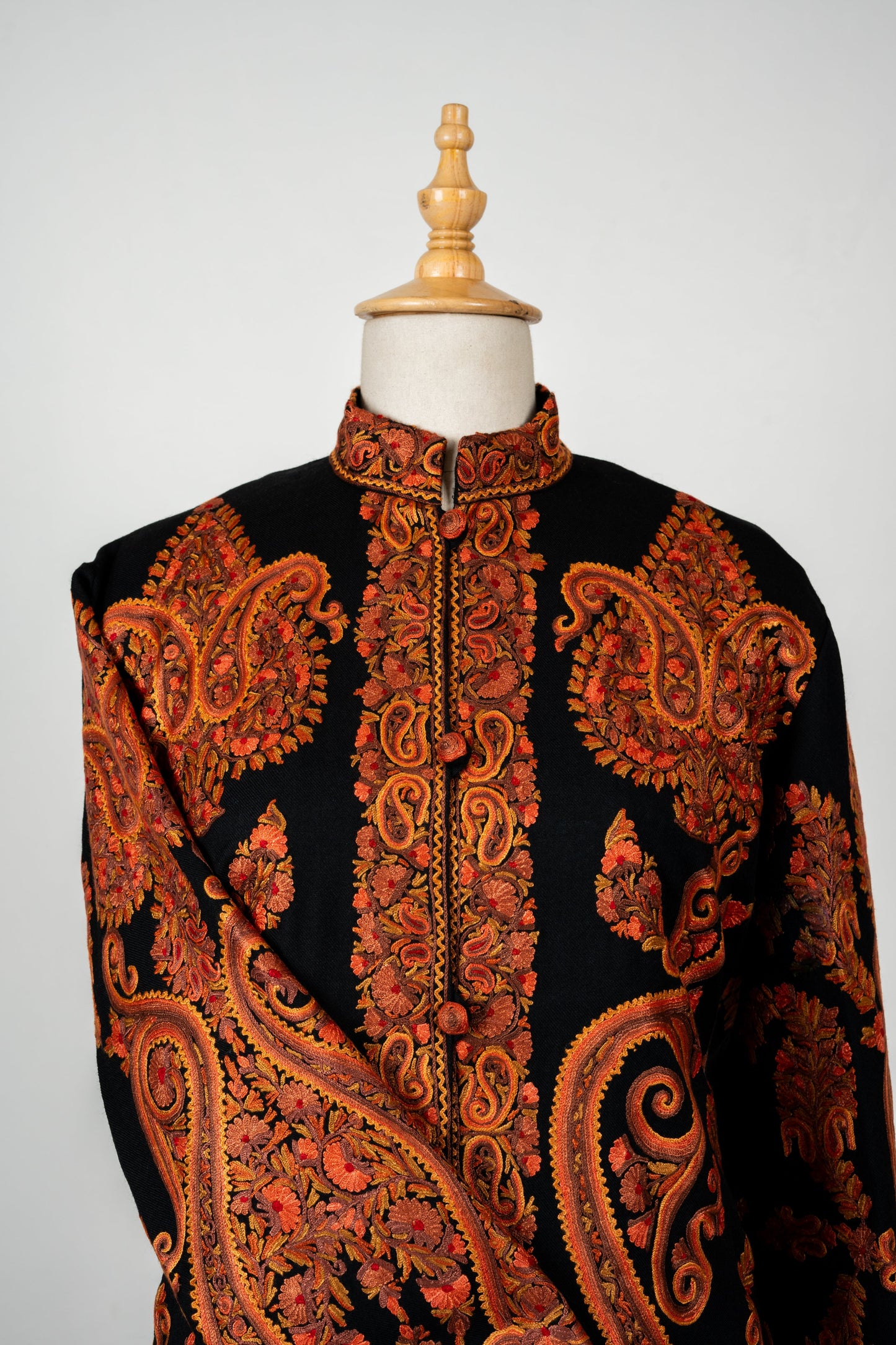 Mehfil-e-Soz Long Jacket – Pure Wool Hand Embroidered Splendor