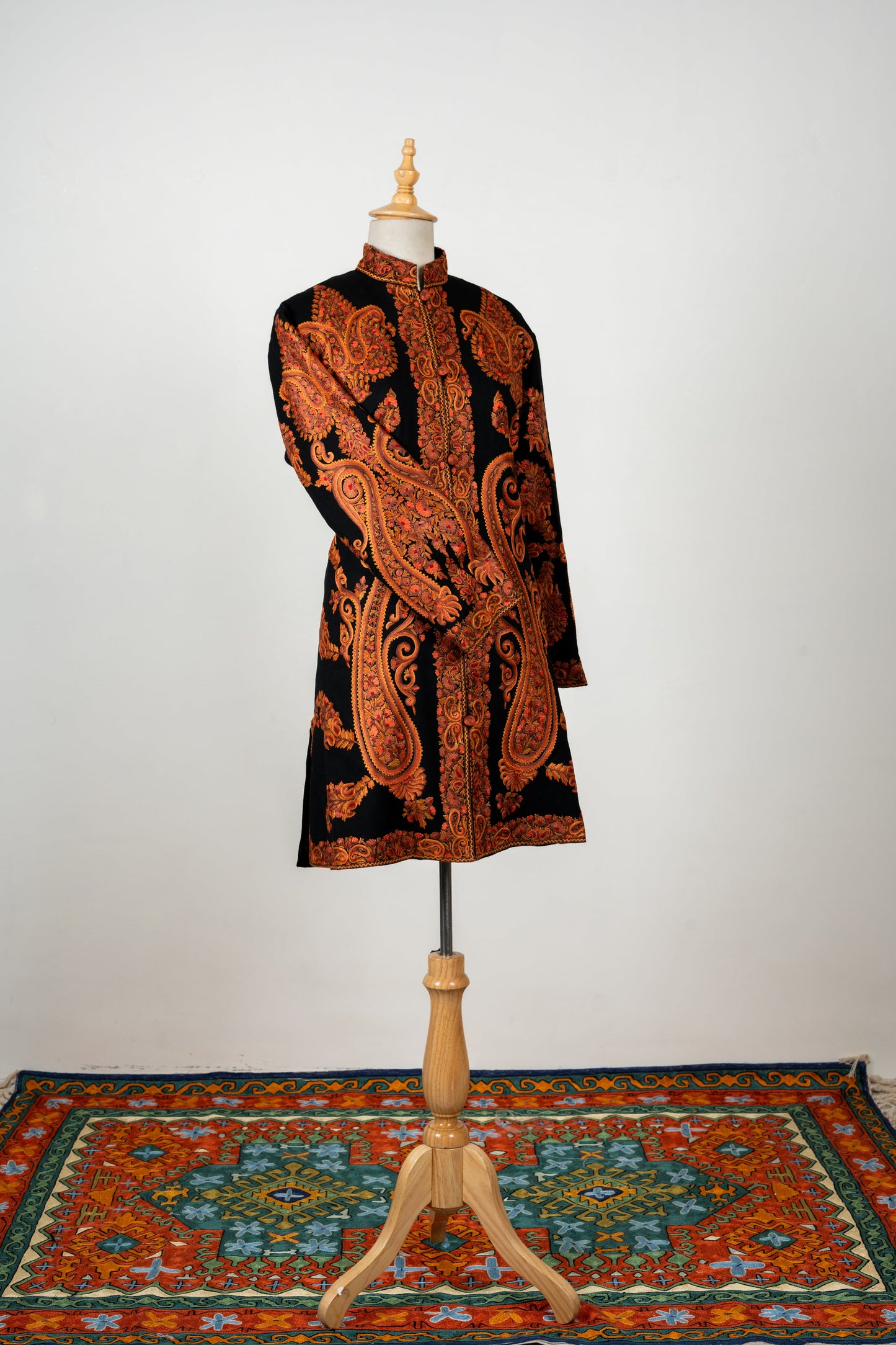 Mehfil-e-Soz Long Jacket – Pure Wool Hand Embroidered Splendor