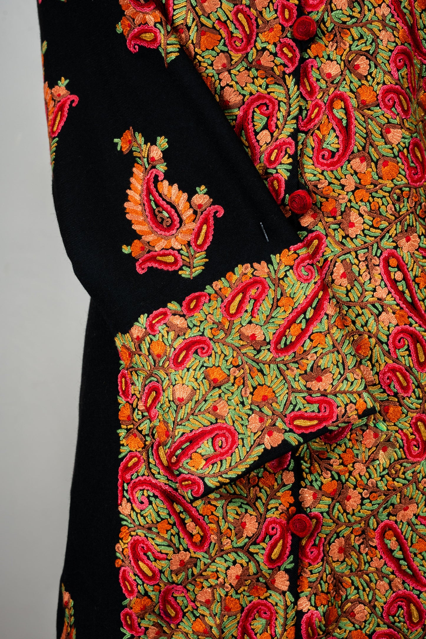 Naqsh-e-Gulistan Long Jacket – Pure Wool Elegance with Hand Embroidery