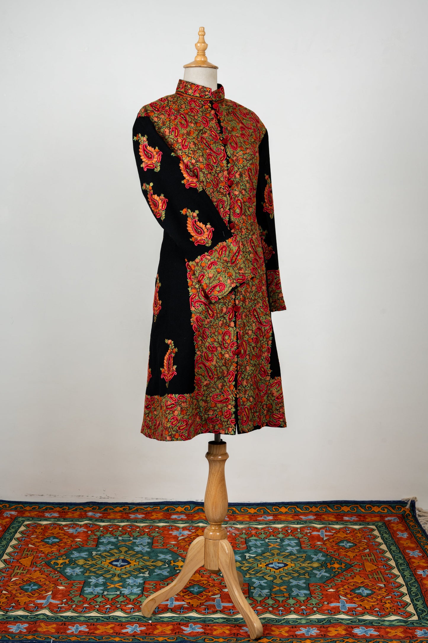 Naqsh-e-Gulistan Long Jacket – Pure Wool Elegance with Hand Embroidery