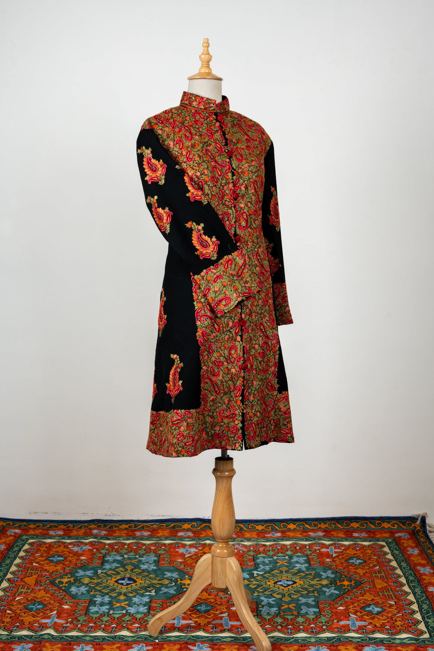 Naqsh-e-Gulistan Long Jacket – Pure Wool Elegance with Hand Embroidery