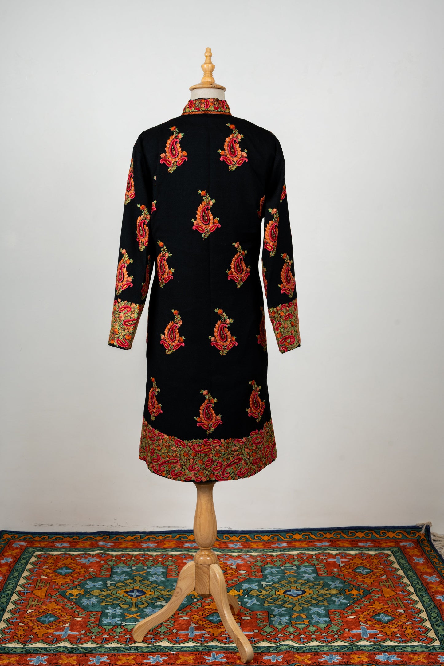 Naqsh-e-Gulistan Long Jacket – Pure Wool Elegance with Hand Embroidery