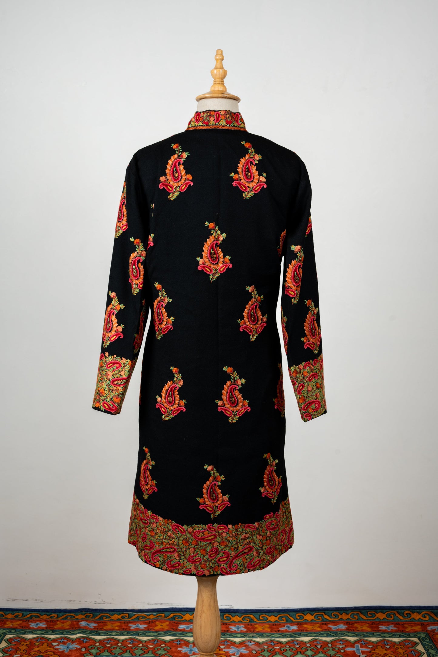 Naqsh-e-Gulistan Long Jacket – Pure Wool Elegance with Hand Embroidery