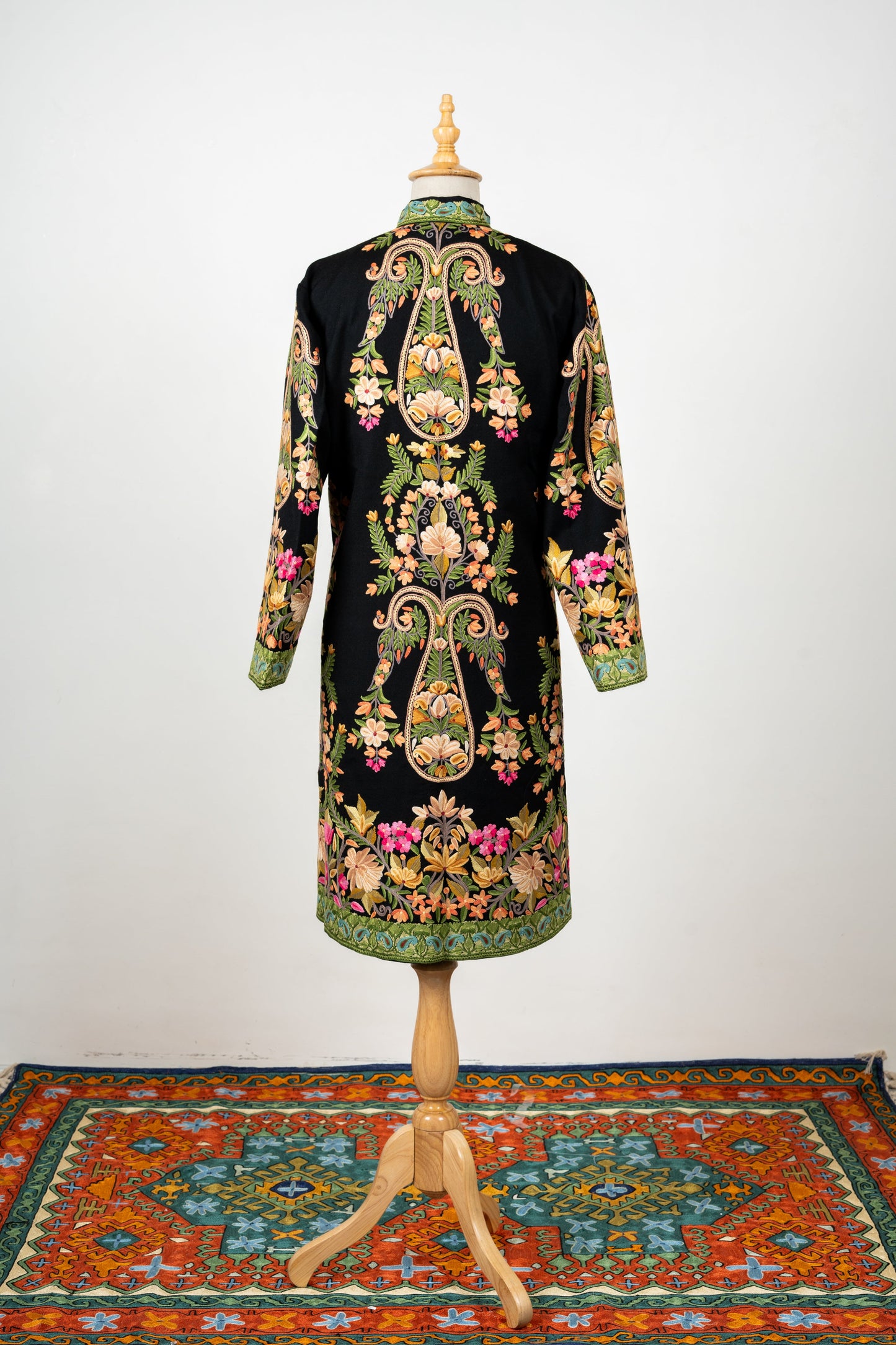 Gulbadan Long Jacket – Hand Embroidered in Pure Wool Grace