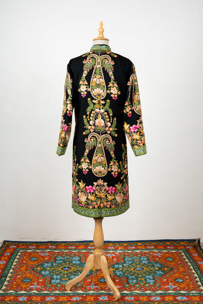 Gulbadan Long Jacket – Hand Embroidered in Pure Wool Grace